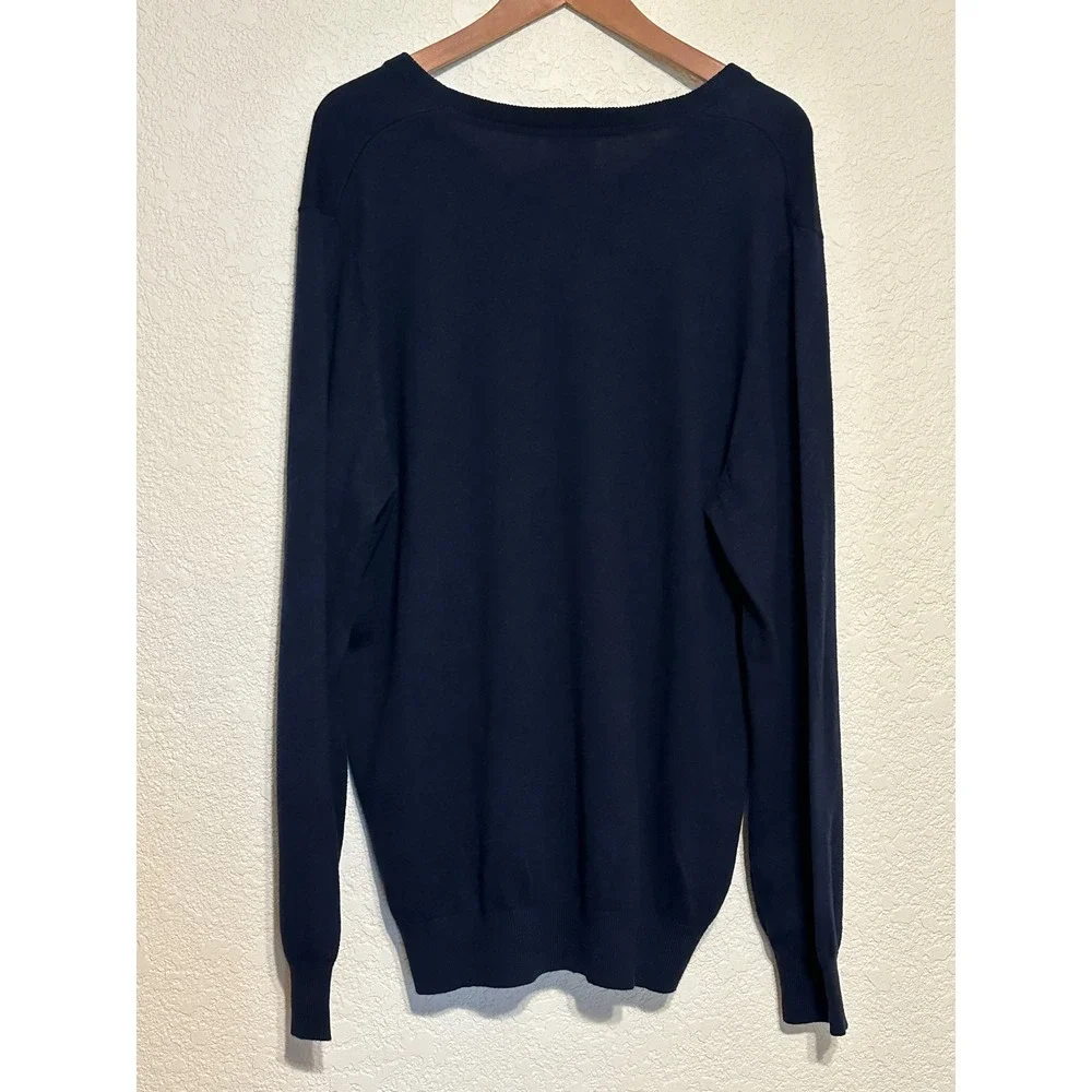 LL Bean Mens XL Navy Blue Cotton Cashmere V-Neck Sweater work Casual layer